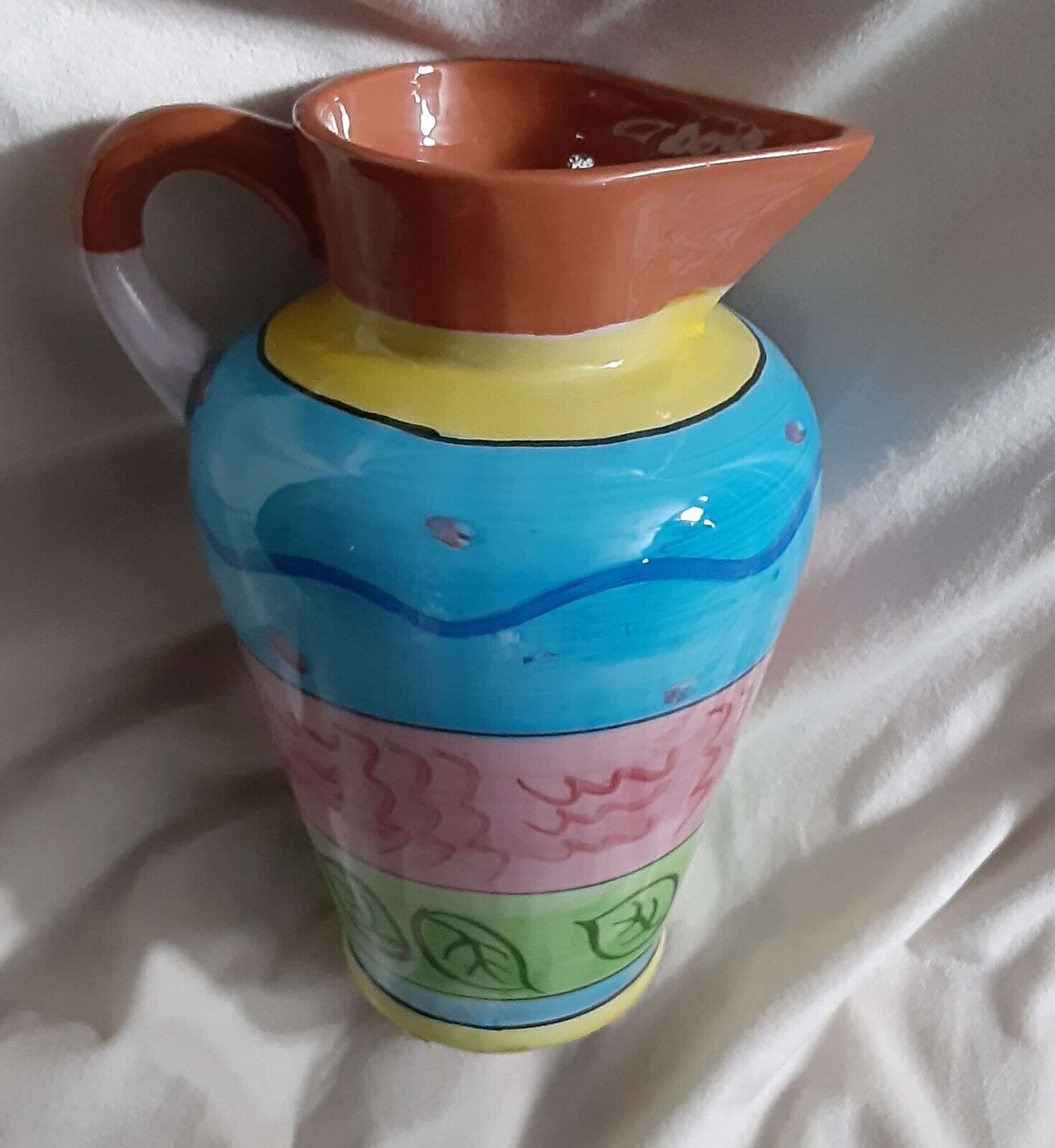 Vintage World Bazaar Inc Terra Cotta Pitcher Beautifully Colorful Painted