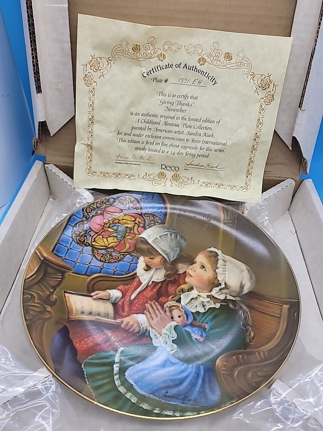 Boxed w/ COA “GIVING THANKS” November 1985 A Childhood Almanac Plate Collection 