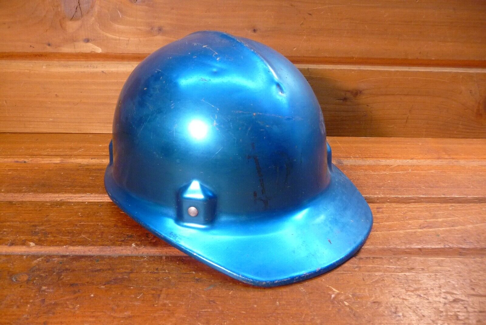 Vintage Hard Hat Mining Metallic Blue Aluminum construction  Jackson adjusts