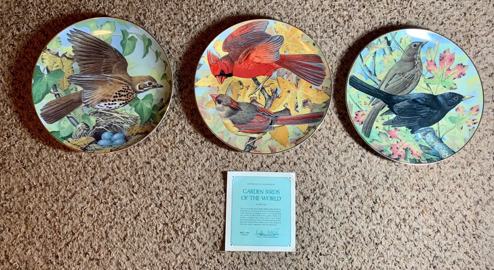 Lot Of 3- 1984 Limited First Edition “Song Thrush” ”Cardinal” “BlackBird” Plates
