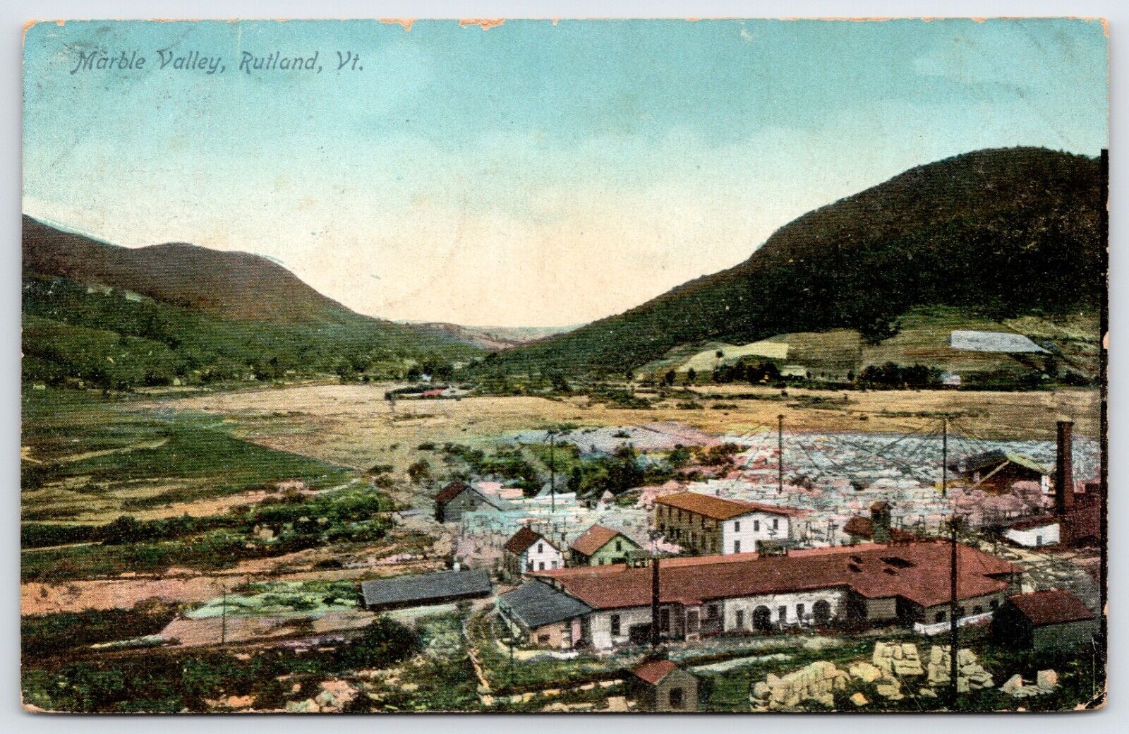 Postcard Marble Valley Aerial View, Rutland Vermont Posted