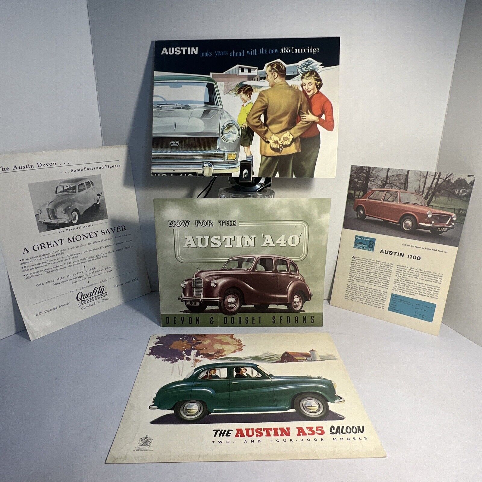 Vintage AUSTIN A55, A40, A35, 1100 Original Catalog Brochure LOT of 5 ENGLISH