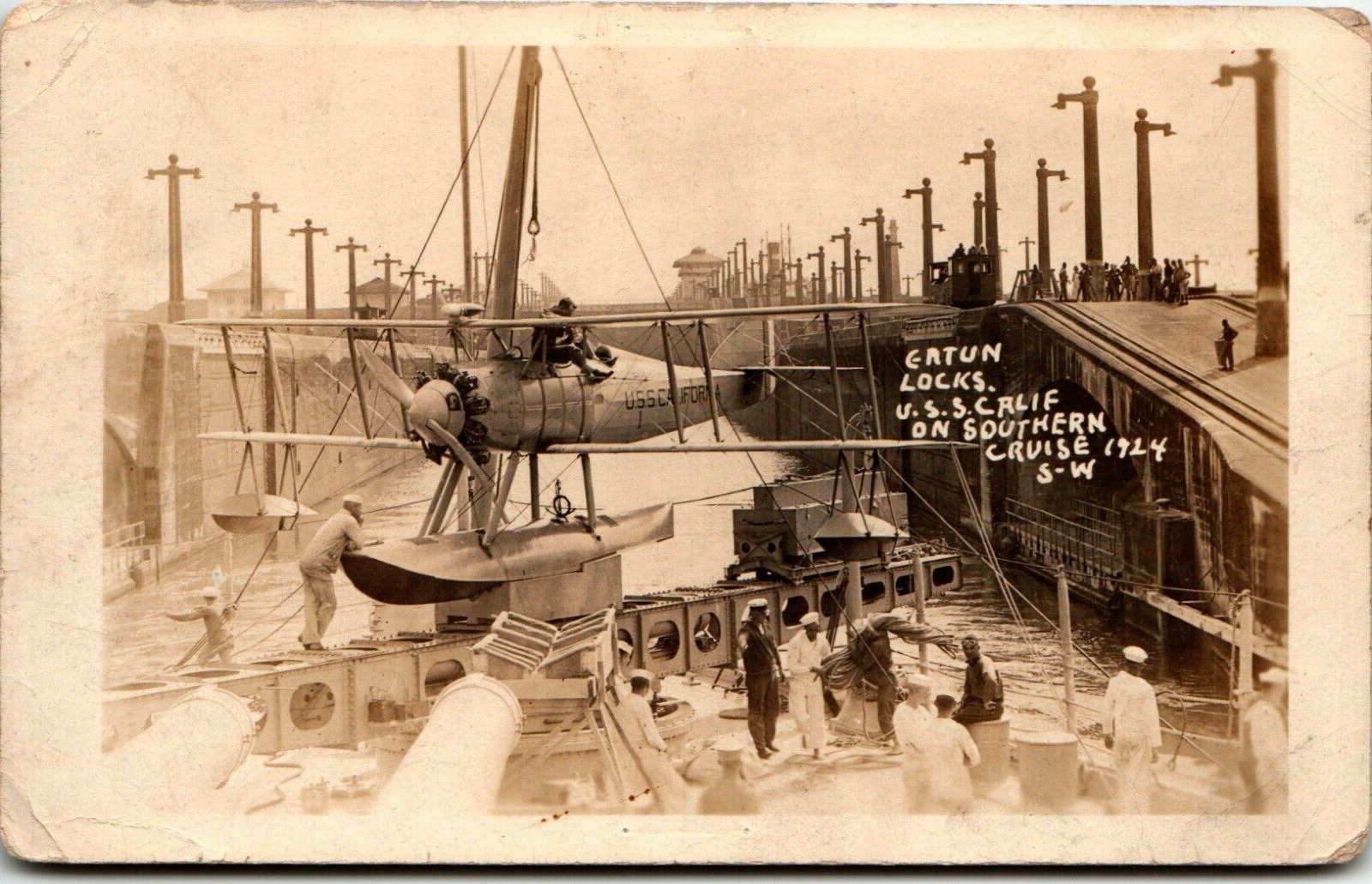 RPPC U.S.S. California On Southern Cruise 1924 Eaton Locks