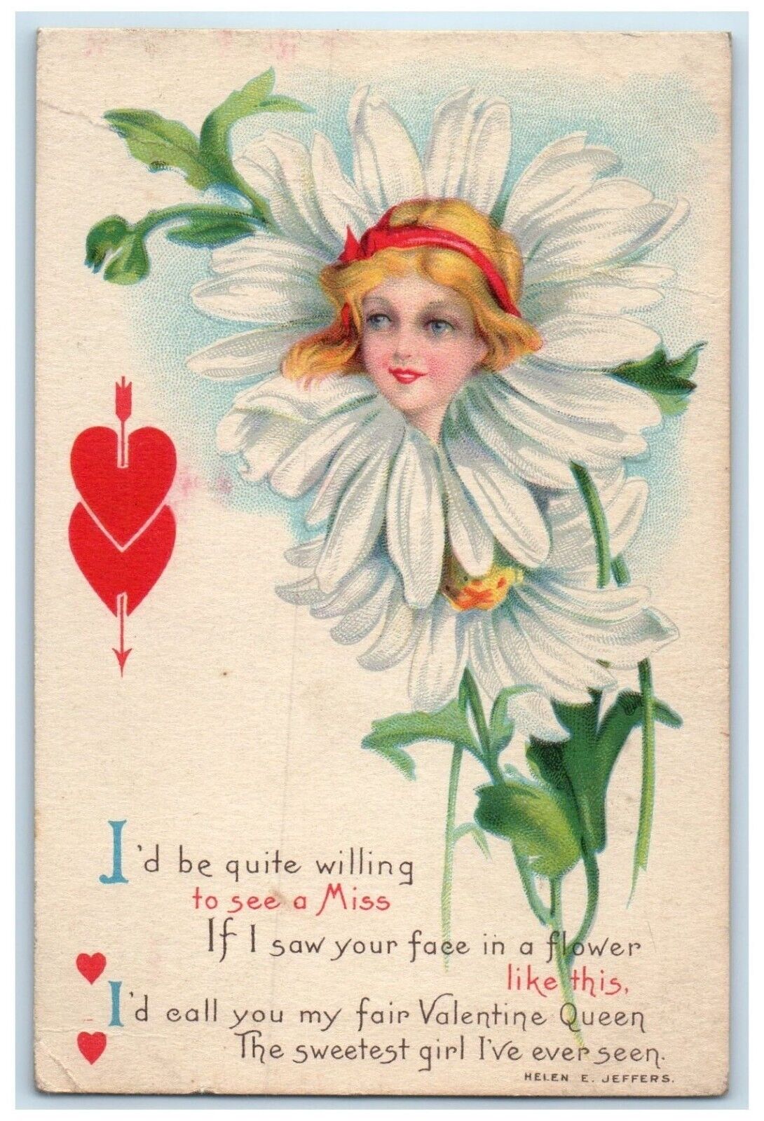 1925 Valentine Hearts Pretty Girl In Flowers Hancock Minnesota MN Postcard