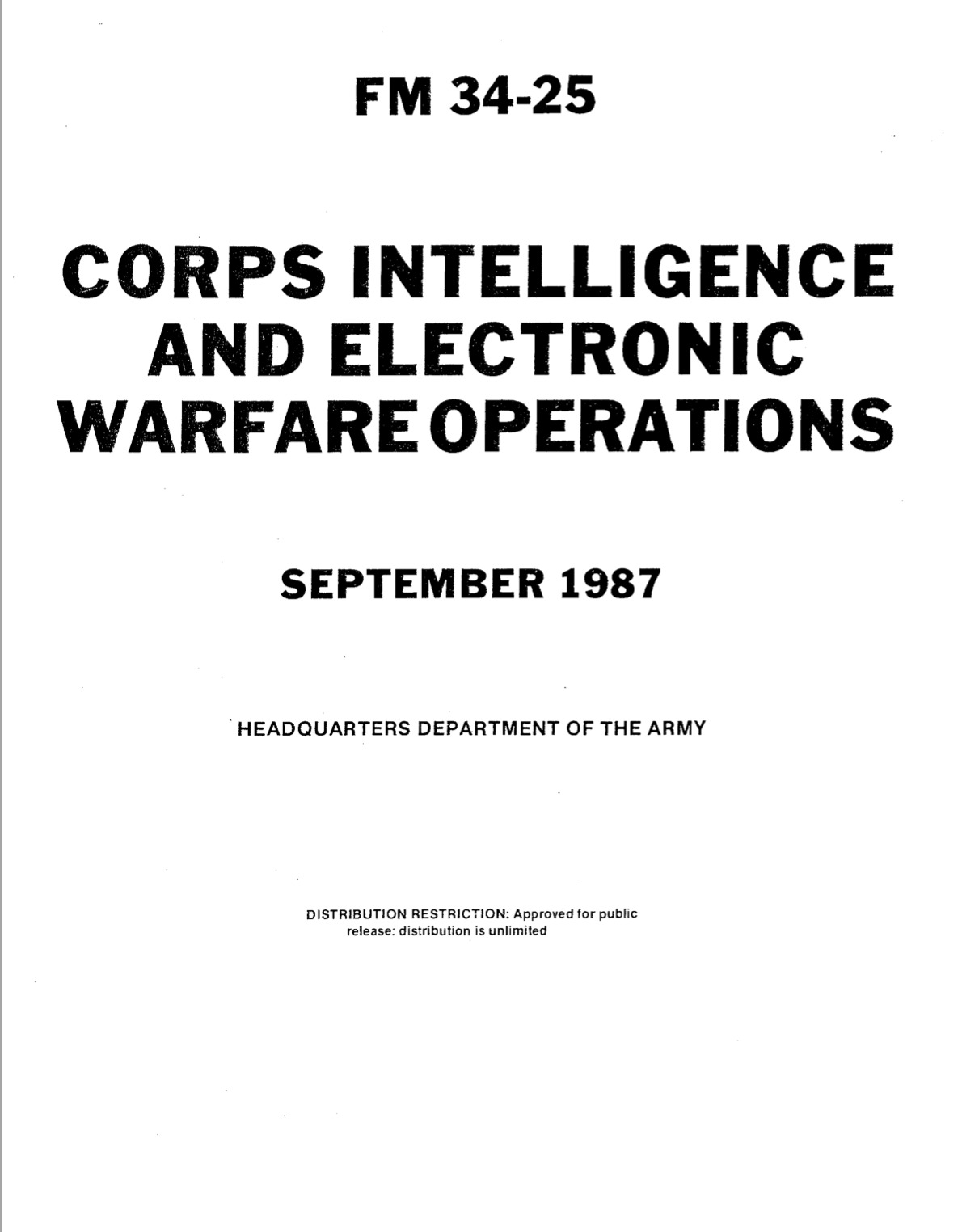 166 page FM 34-25 CORPS Intelligence Electronic Warfare Operations Manual on CD