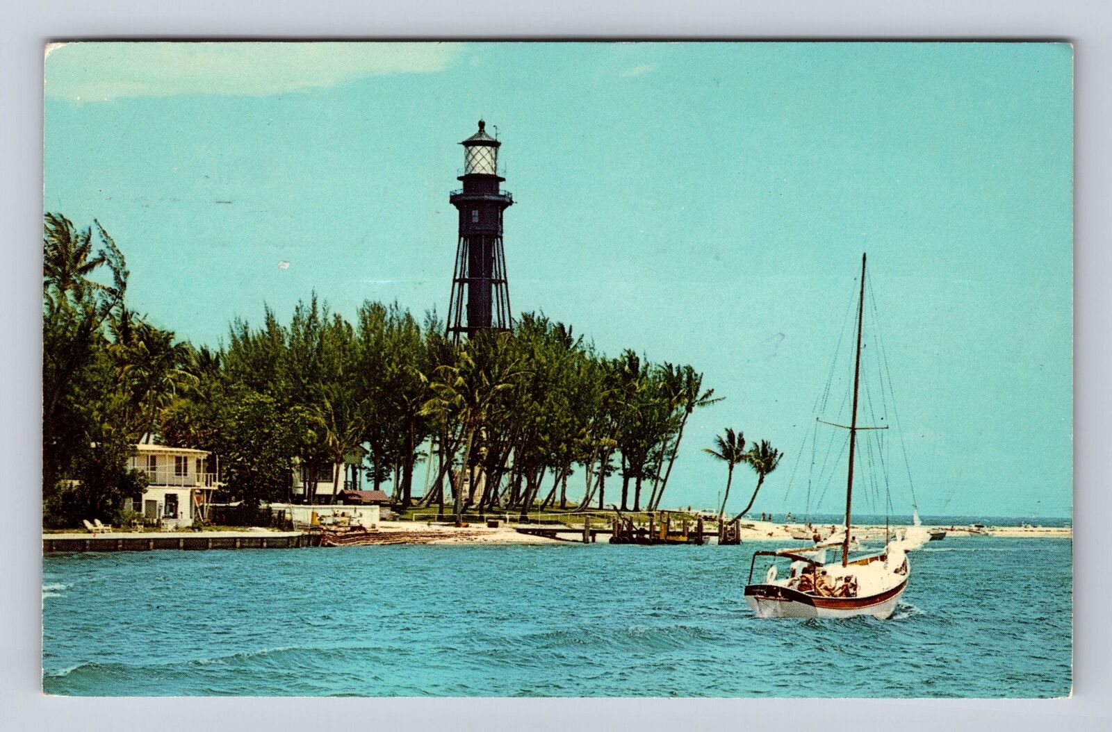 Pompano Beach FL-Florida, Hillsboro Lighthouse, Vintage c1971 Souvenir Postcard