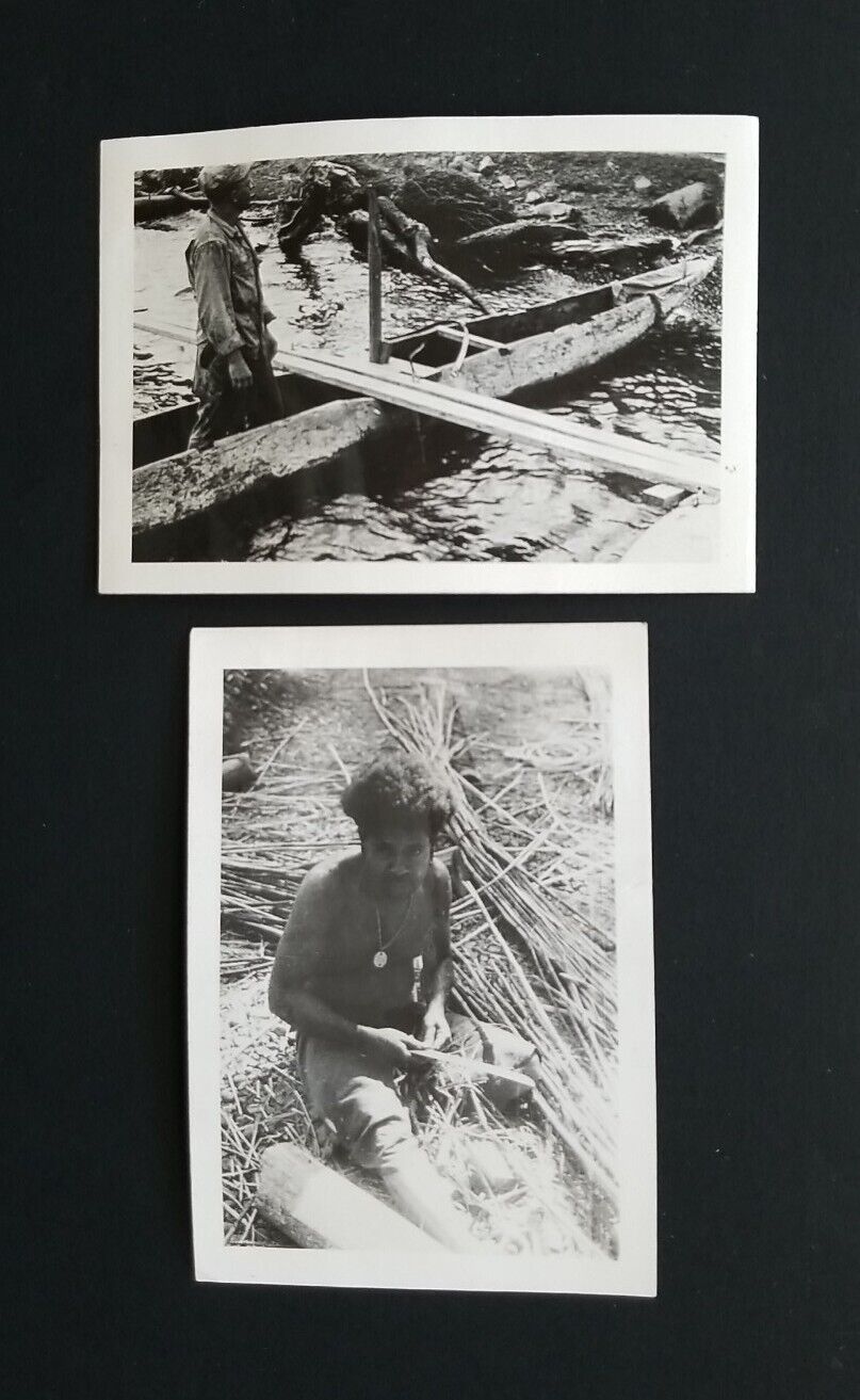 WW2 U.S. Army Soldier In Dug Out Canoe & Native Vintage Photos ( 2 ) ~ Military 