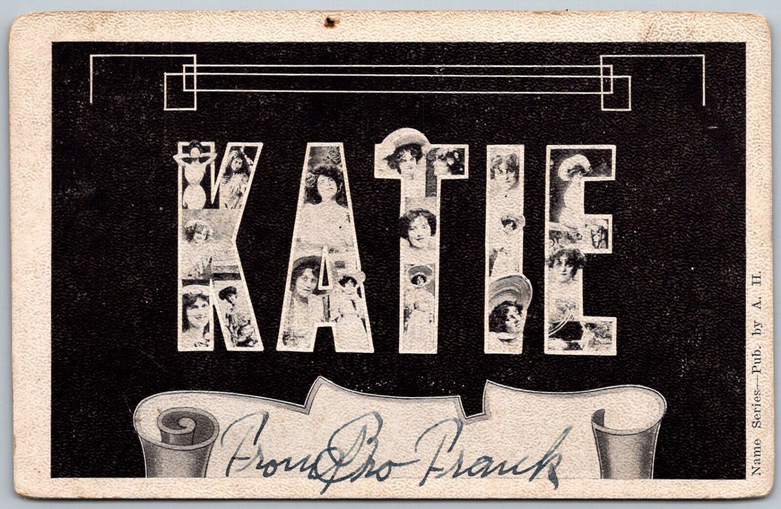 KATIE c1906 LARGE LETTER NAME Greetings Postcard Pretty Girls