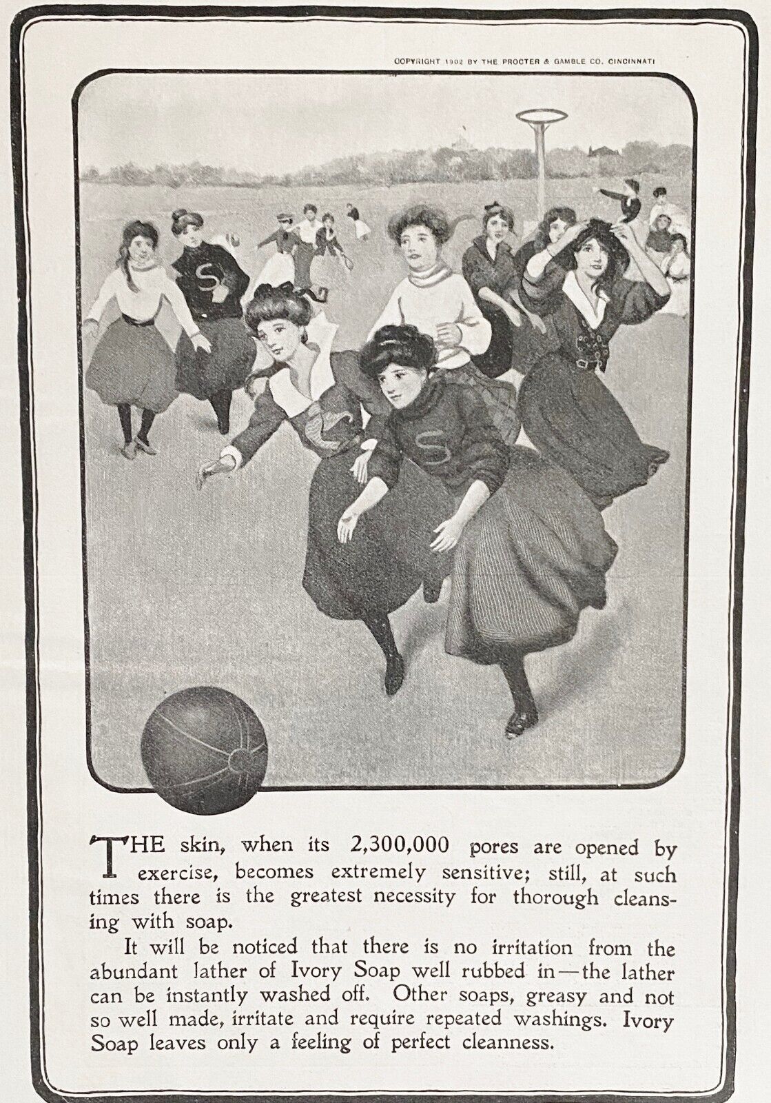 1902 IVORY SOAP Vtg Print Ad~Young College Girls Play Basketball Home Decor Art