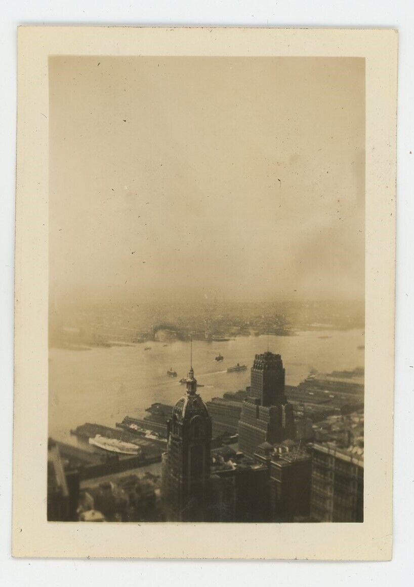 Vintage Photo Aerial View City Skyline Hudson River Brooklyn Manhattan NY 1937