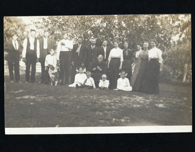 c.1900s Loving Family On Grass Outside RPPC Real Photo Postcard UNPOSTED