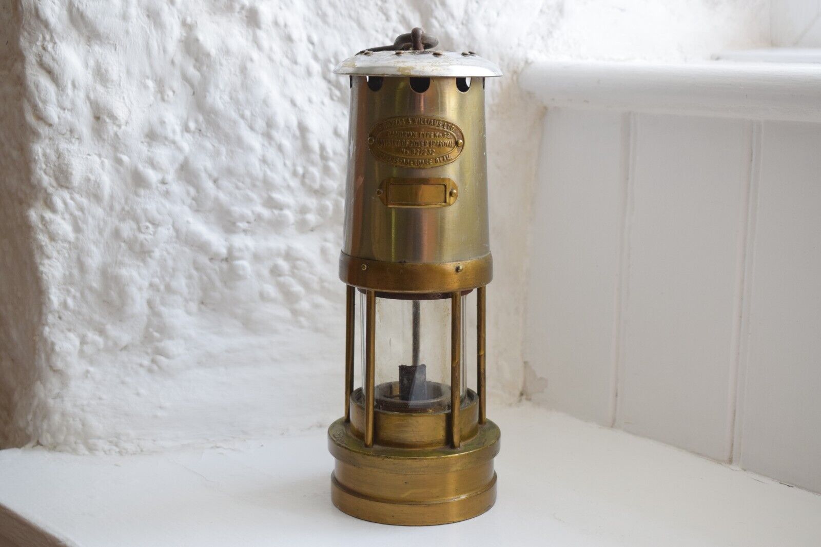 VINTAGE WELSH BRASS & STEEL E.THOMAS & WILLIAMS MINERS MINING LAMP, B2/232