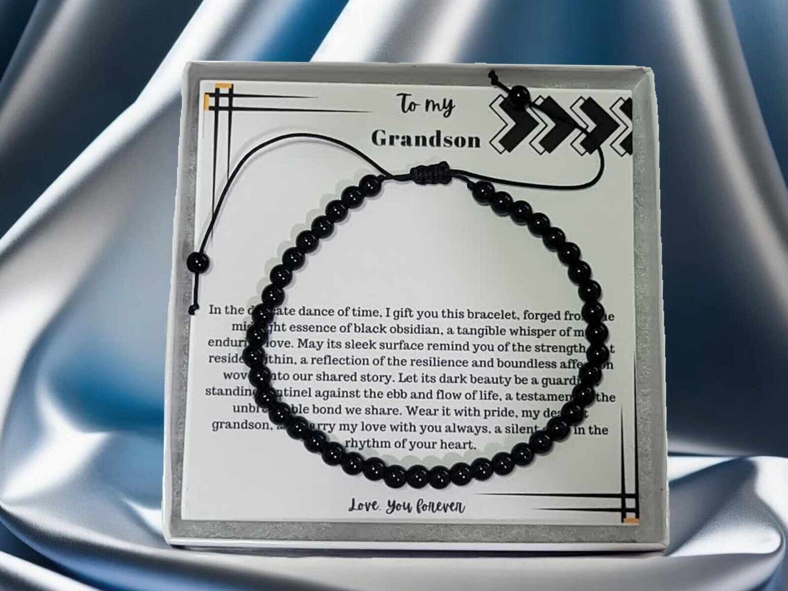 To My Grandson Love You Forever Generational Wisdom: Black Obsidian 4mm Beaded