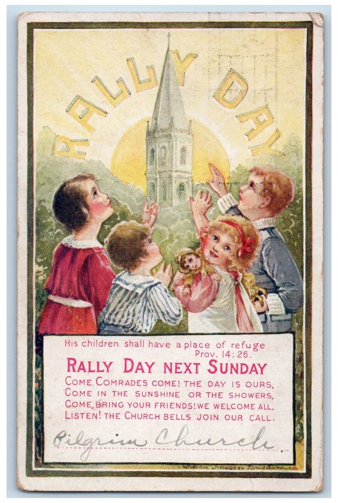 Minneapolis MN Postcard Rally Day Next Sunday Childrens 1920 Antique Posted