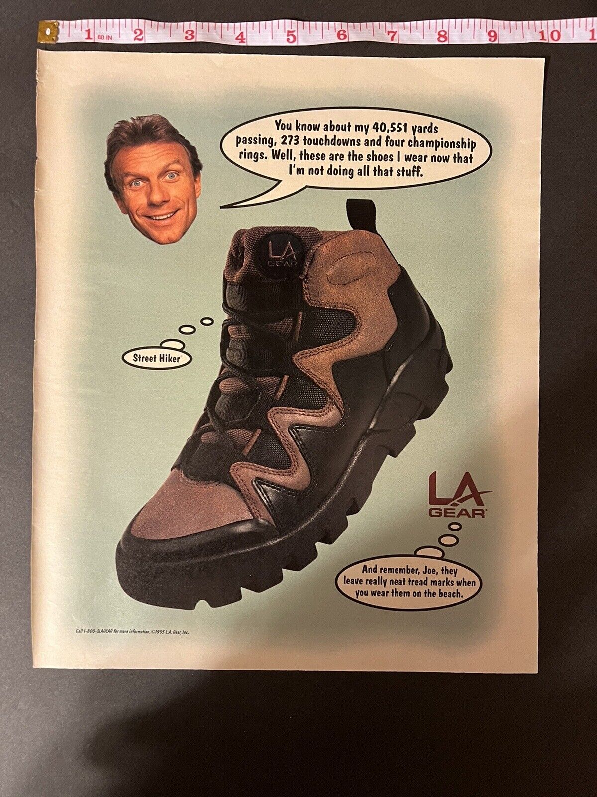 1990 LA Gear Shoes: Street Hiker Joe Montana Vintage Print Ad San Francisco 49er