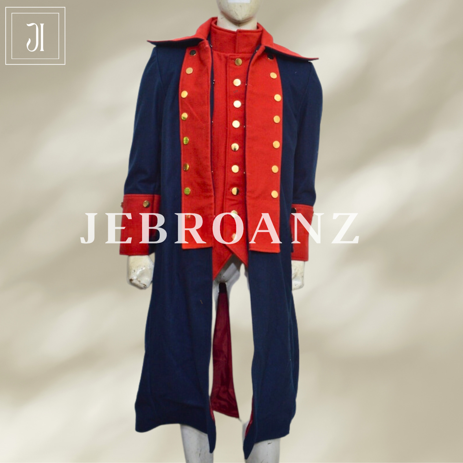 Brand New American Revolutionary War Men\'s Blue Red Lapel Wool Coat -Civil war