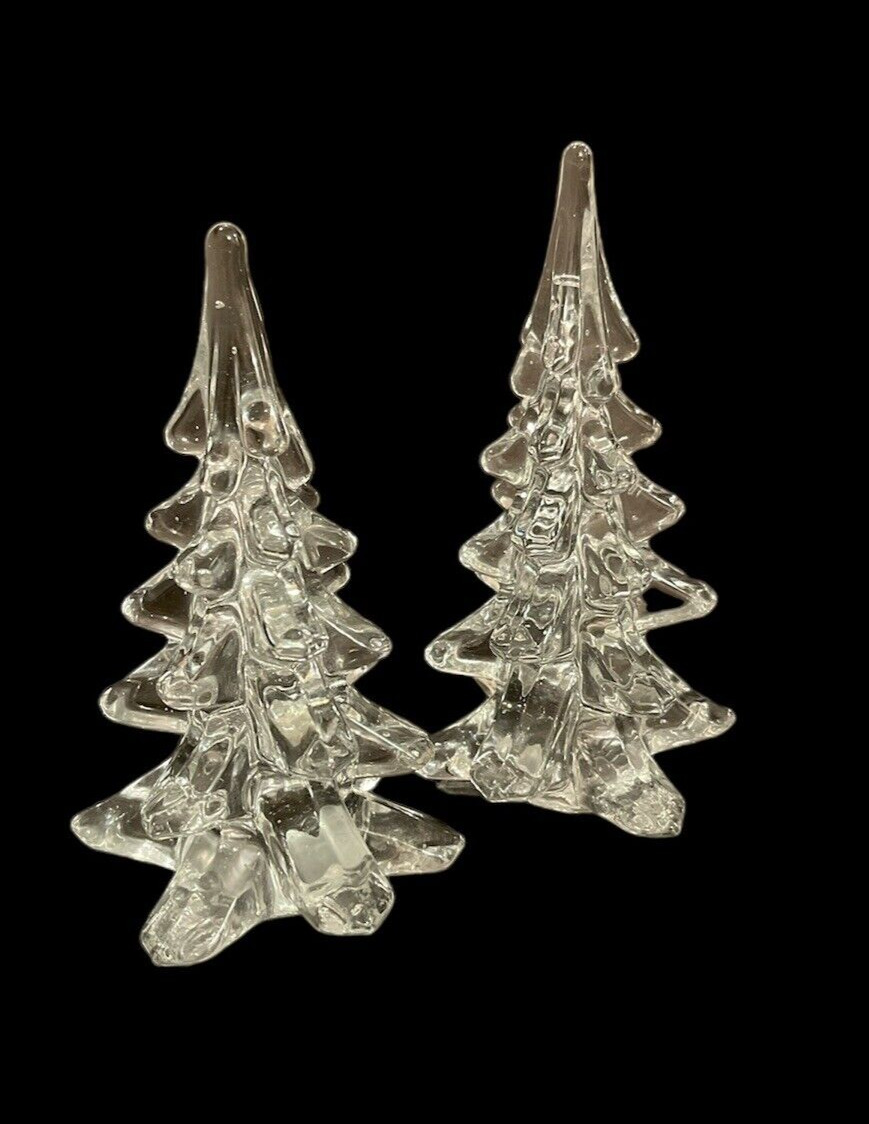 Vintage Clear Art Glass Christmas Trees Set Of 2 Spruce Evergreen Taiwan