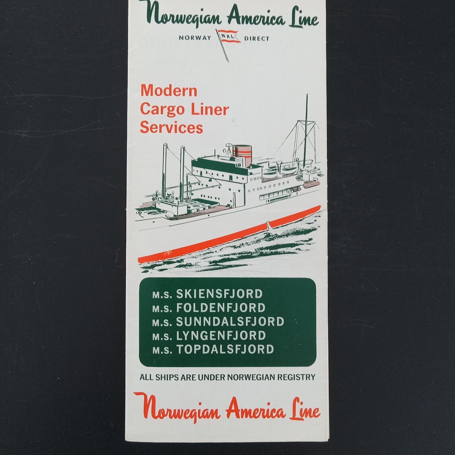 M.S. FOLDENFJORD LYNGENFJORD SKIENSFJORD Norwegian America Line Brochure 1966