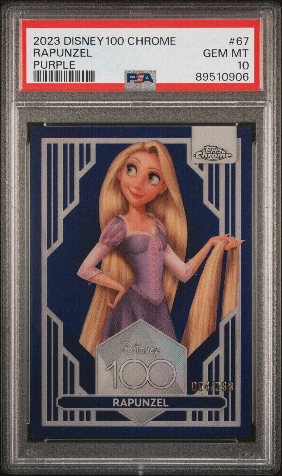 2023 Disney 100 Topps Chrome Rapunzel #67 Purple /299 Tangled PSA 10, POP 12