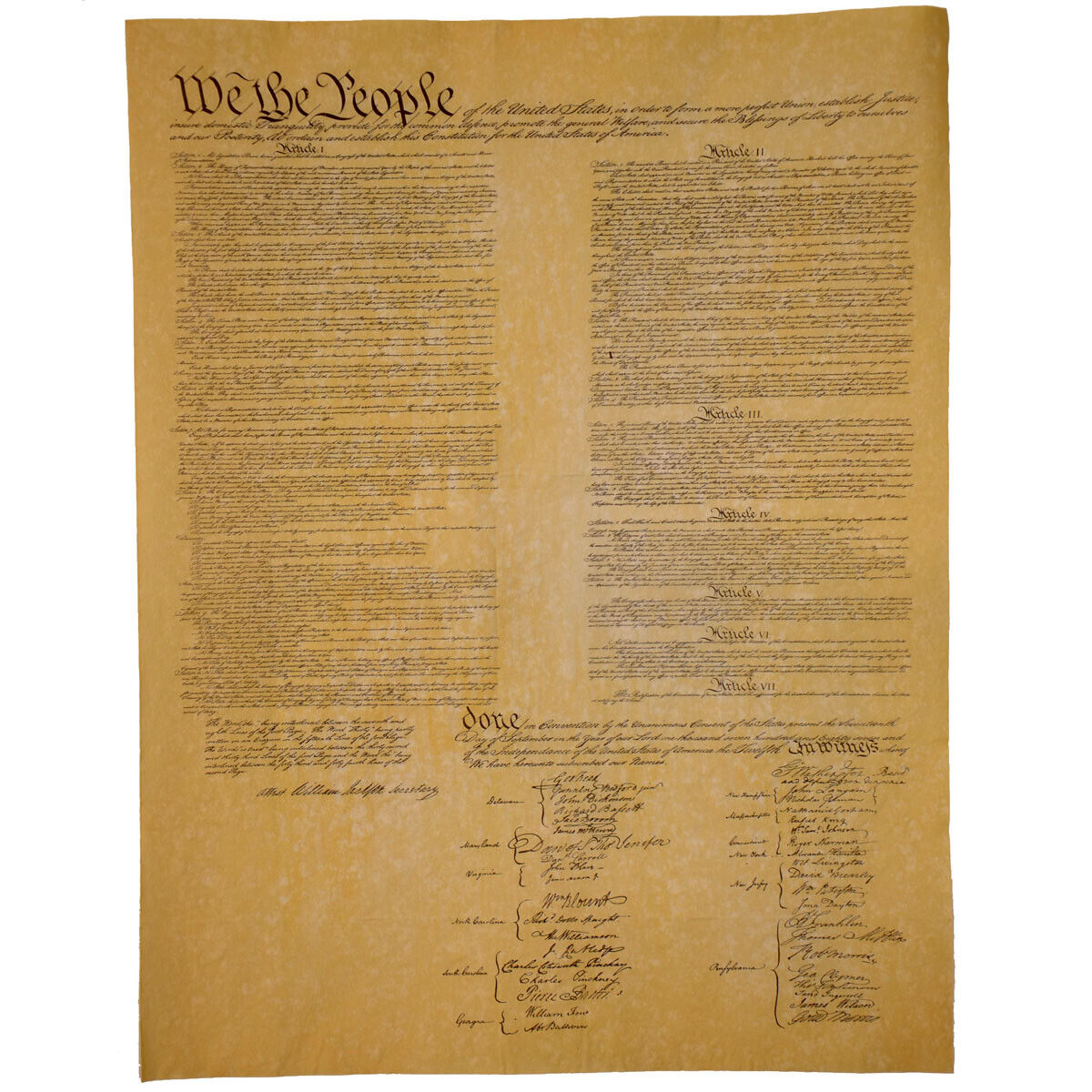 Replica Constitution of the US on Antiqued Parchment Paper historical document