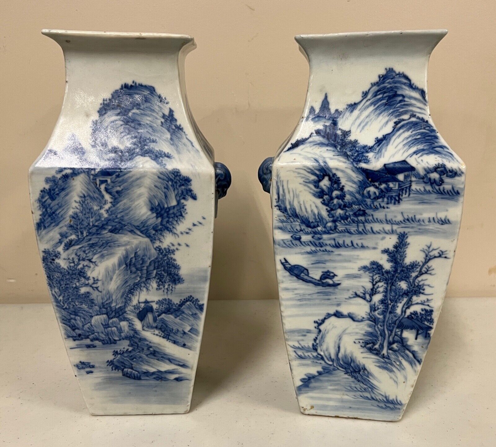 A Pair of Chinese Porcelain Blue and White Landscape Vases