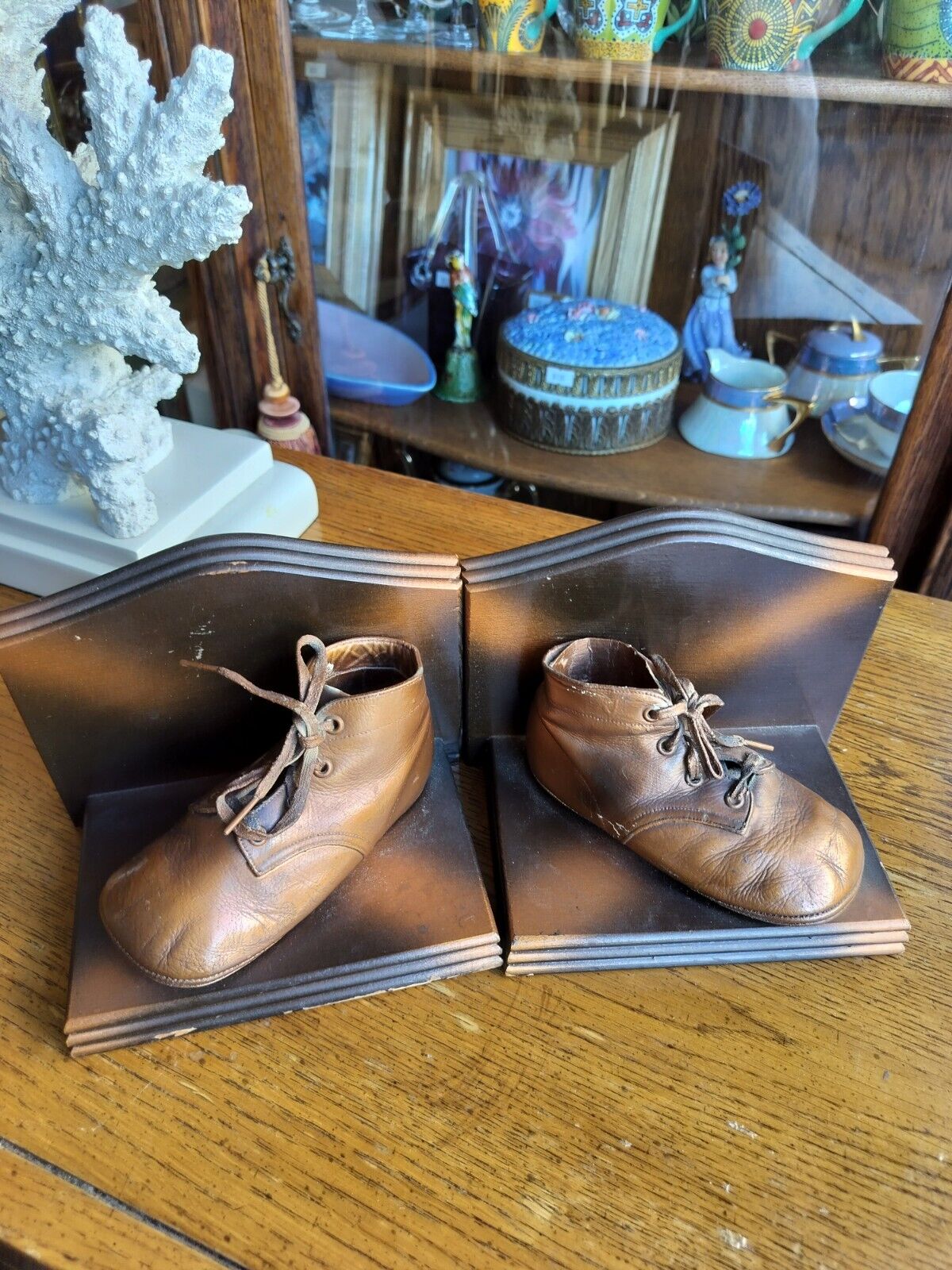 Vintage Pair  Baby Shoe Bookends, Decor As Is