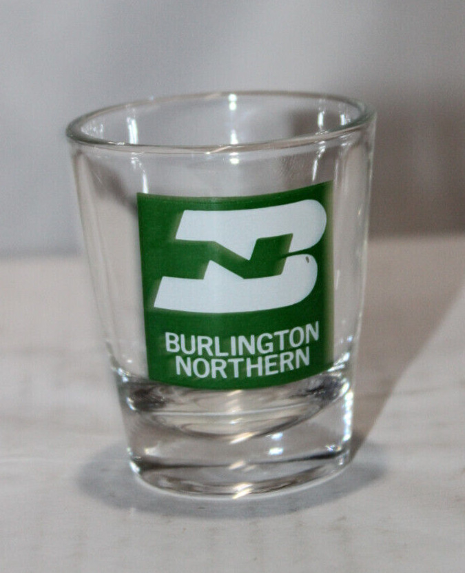 Burlington Northern BN Railroad Logo Clear Shotglass RR Green White Barware