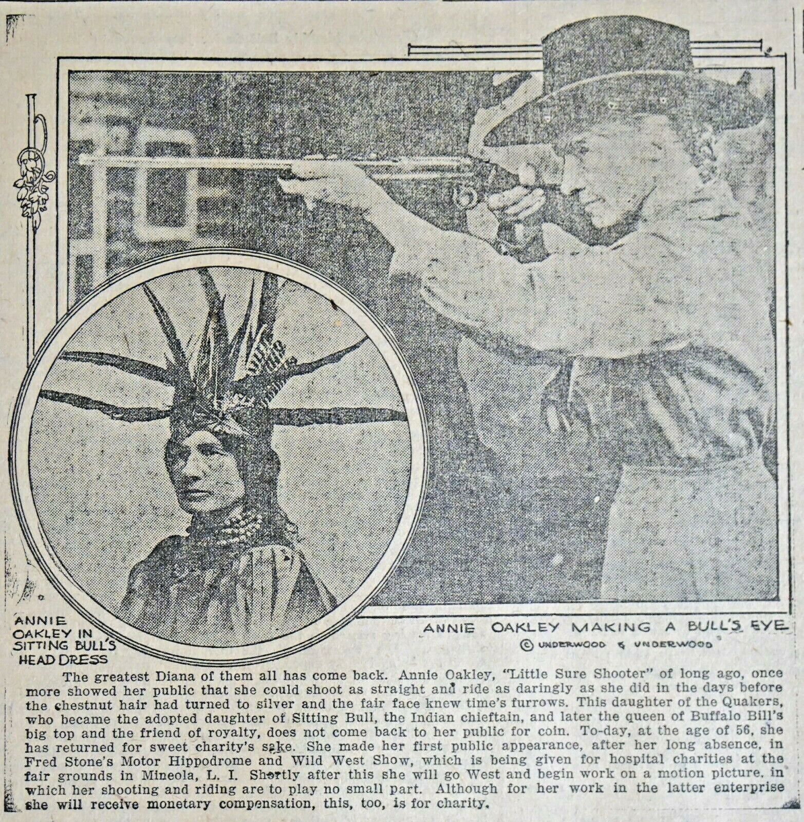 1922 Burlington Newspaper Page - 56 Year Old Annie Oakley Shoots For Charity