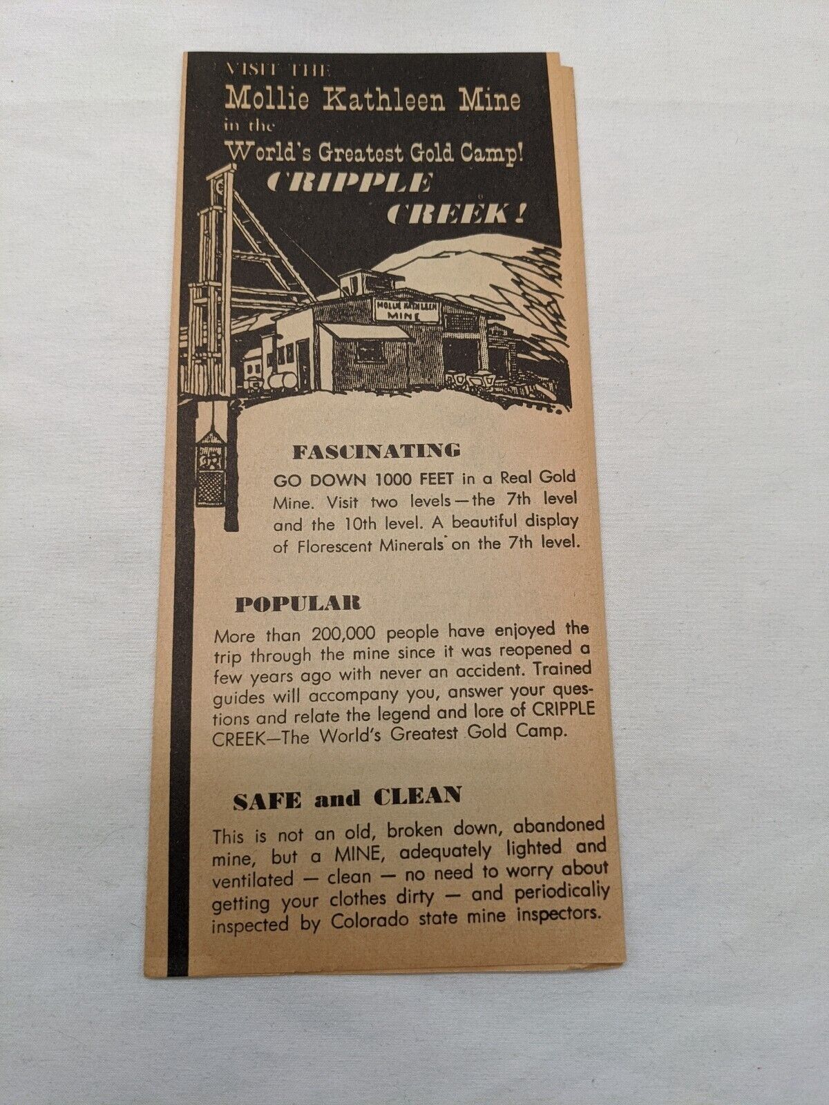 Mollie Kathleen Mine Cripple Creek Colorado 1966 Travel Brochure