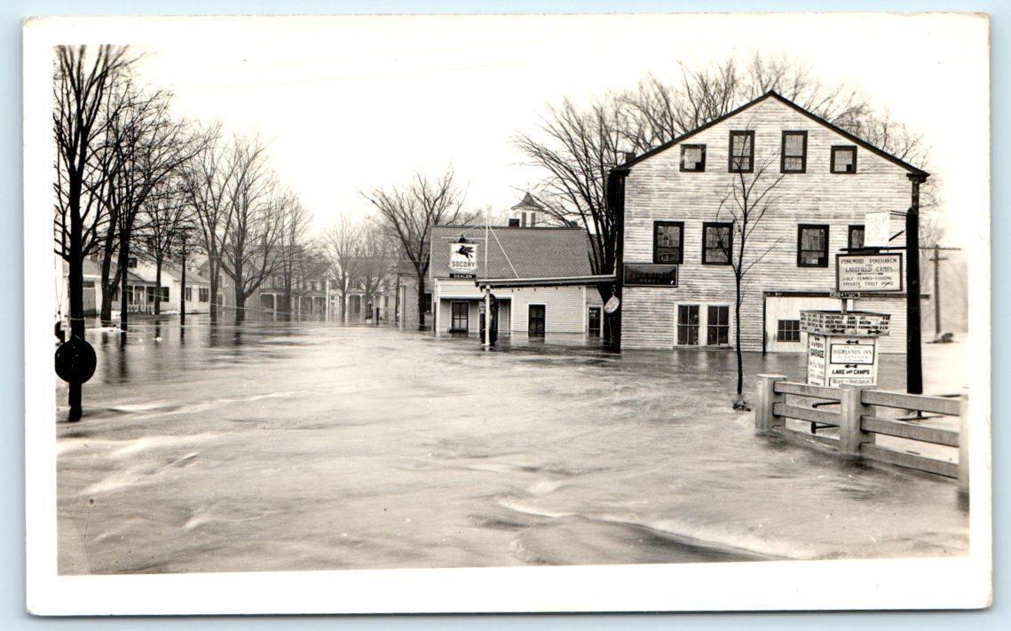 RPPC CANTON, Maine ME~ Street Scene FLOOD 1936 Socony Gas Oxford County Postcard