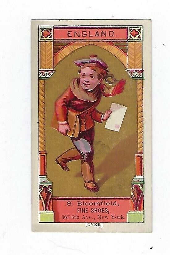 1800's Adver. Trade Card S.Bloomfield, Fine Shoes at Popular Prices England