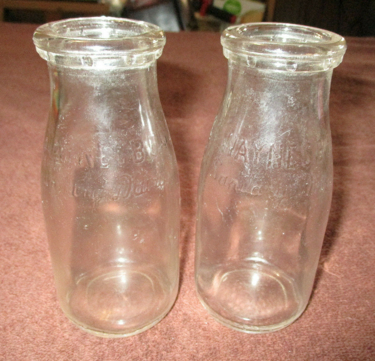 Waynesburg Sanitary Dairy Co. Glass - 2 Vintage Half Pint Milk Bottles PA Milk