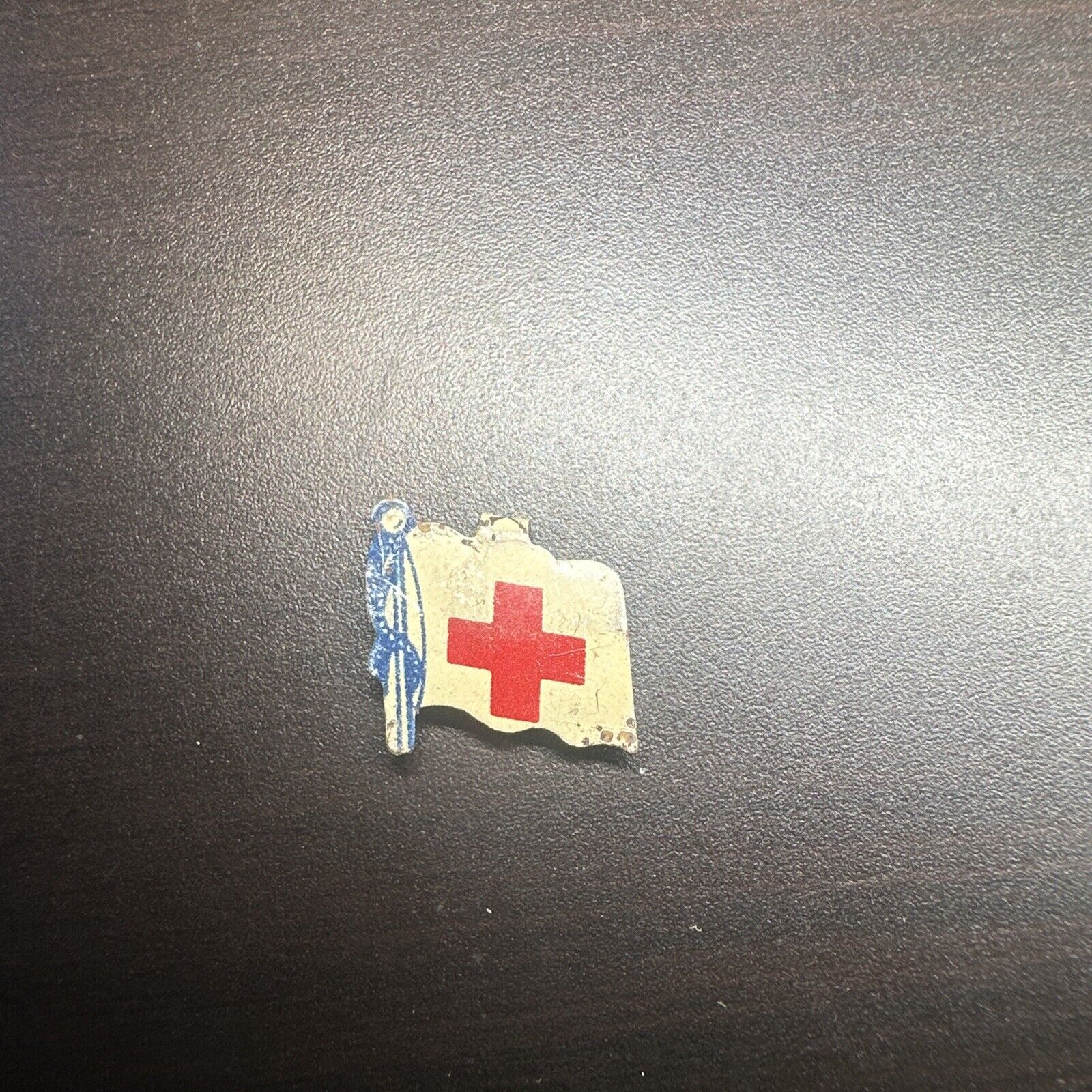 Vintage 1940s-1950s RED CROSS on FLAG Tin Litho Badge Pin