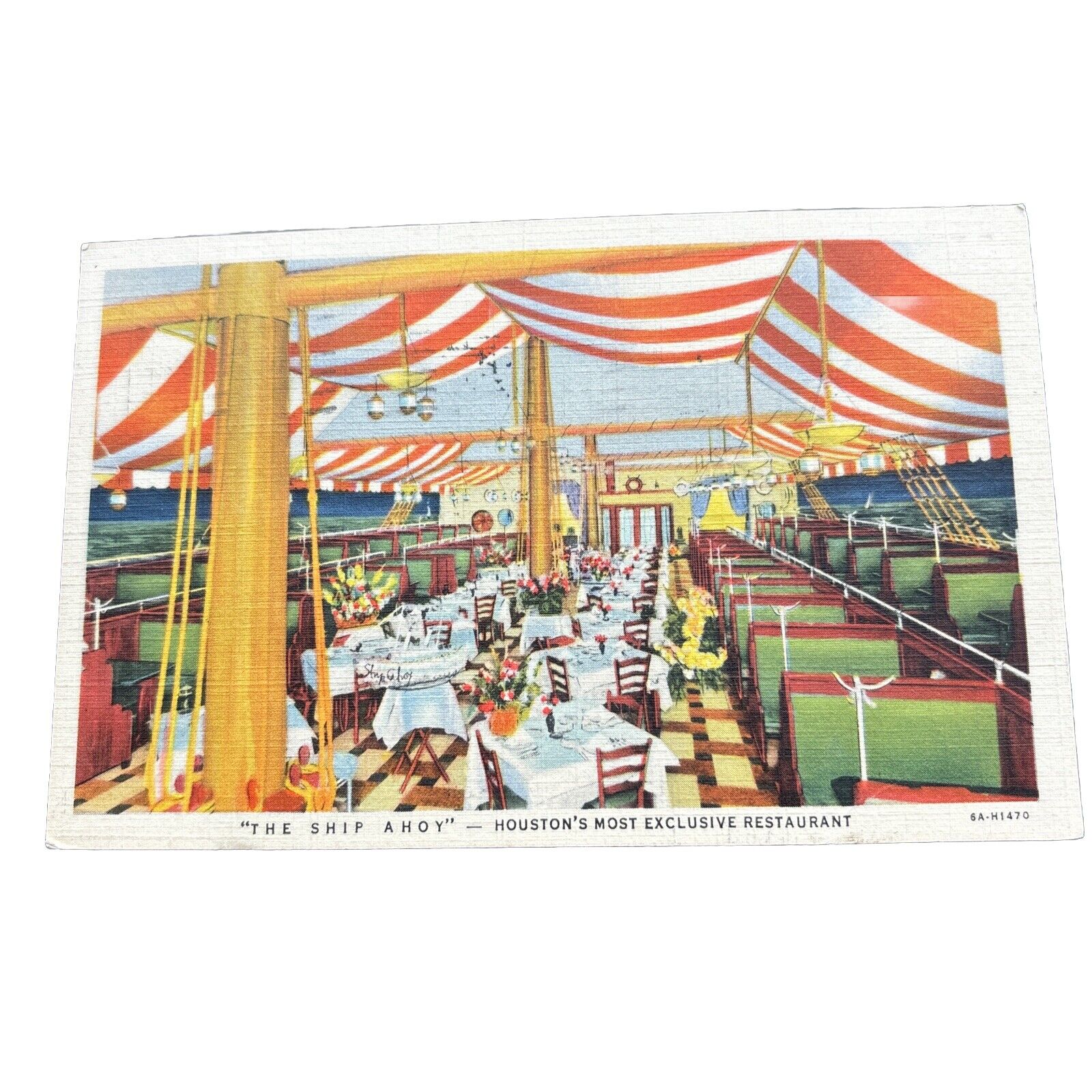 1939 Houston Texas The Ship Ahoy Restaurant South Main Street Linen postcard
