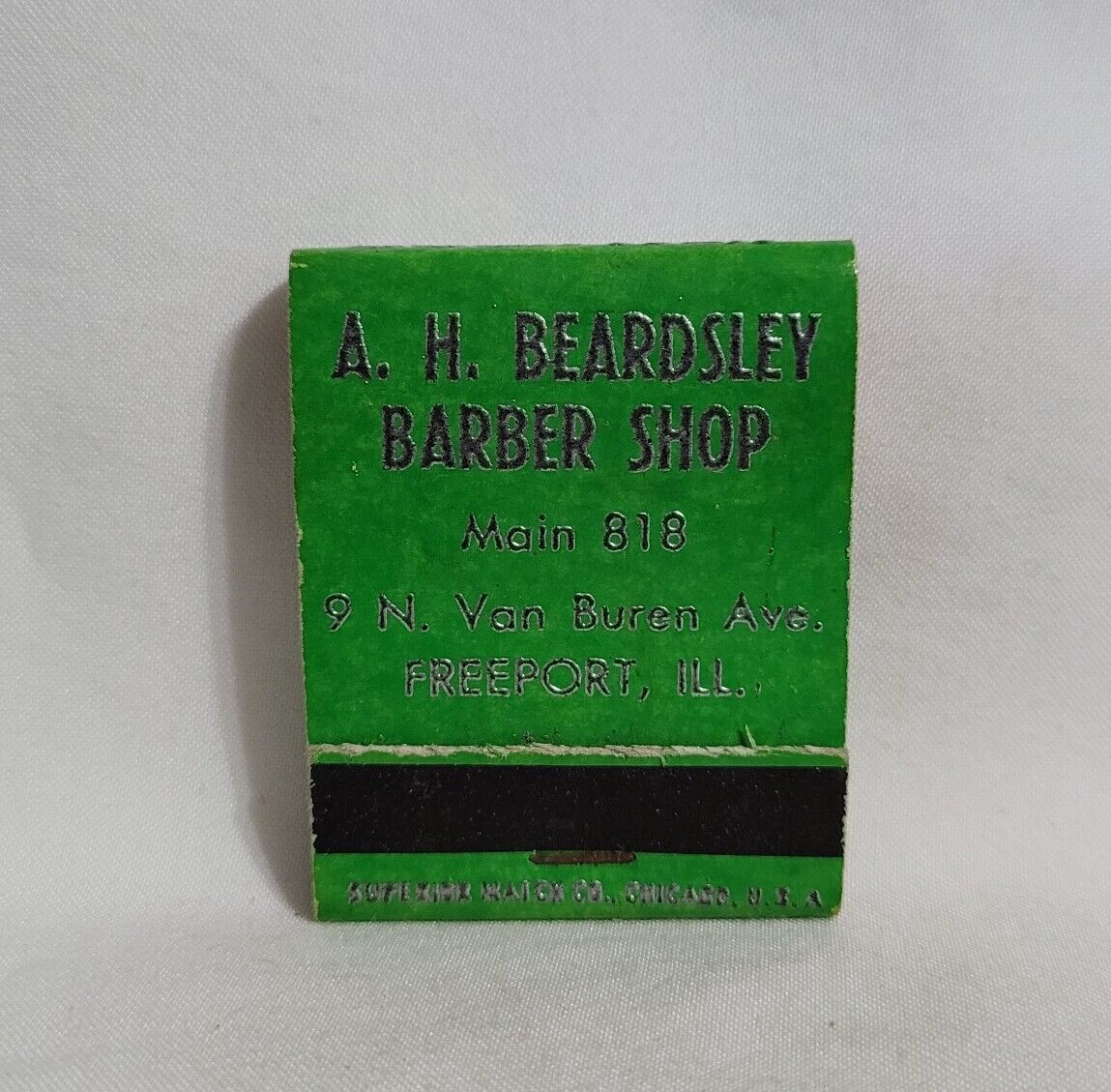 Vintage A.H. Beardsley Barber Shop Matchbook Freeport Illinois Advertising Full
