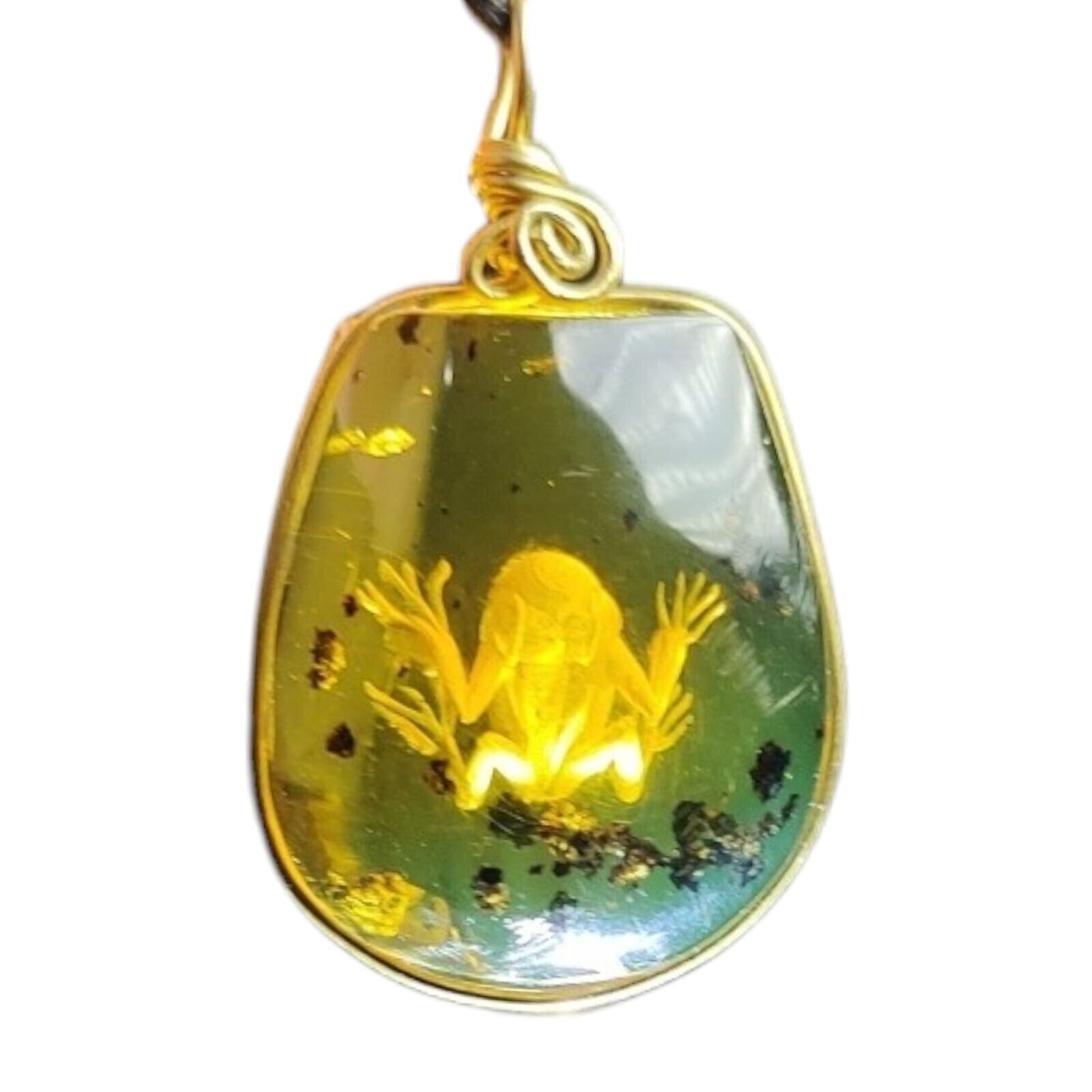 Amber Mexican Pendant Frog Mossy Carved Handcrafted Amazing Quality