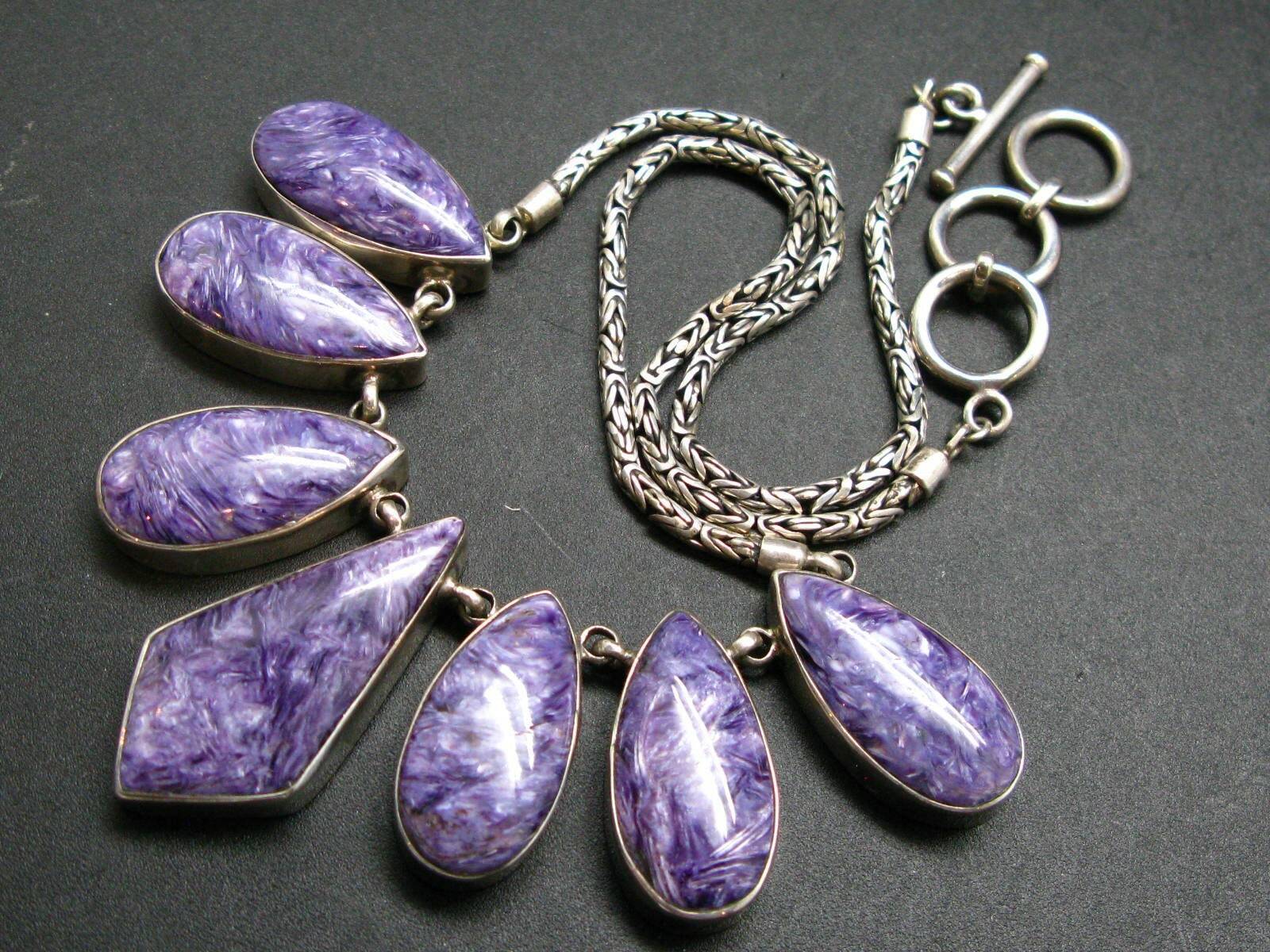 Stunning Silky Charoite AAA Quality Sterling Silver Necklace From Russia