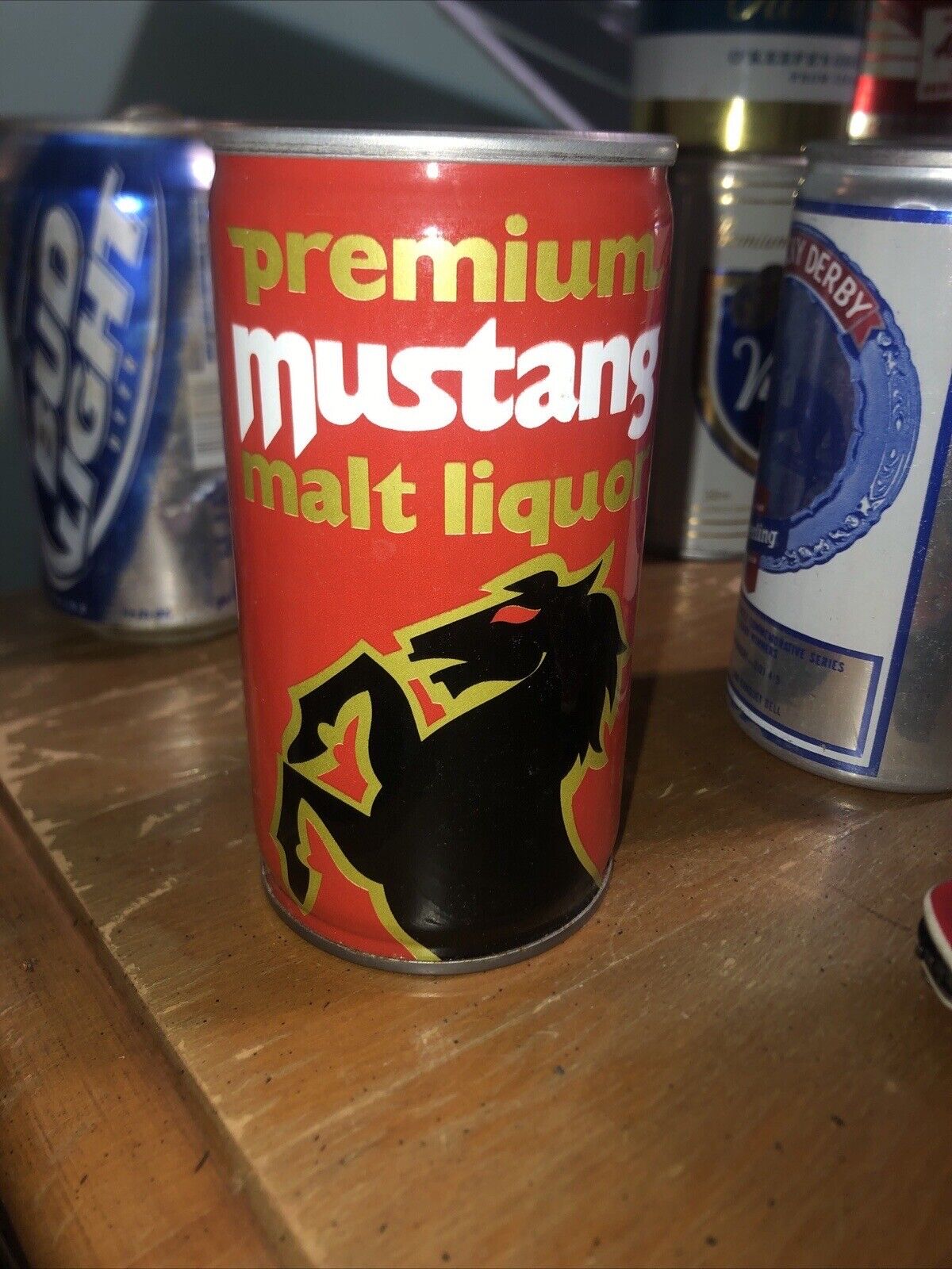 Mustang Malt Liquor Beer Can. Empty Tab Top Bottom Opened