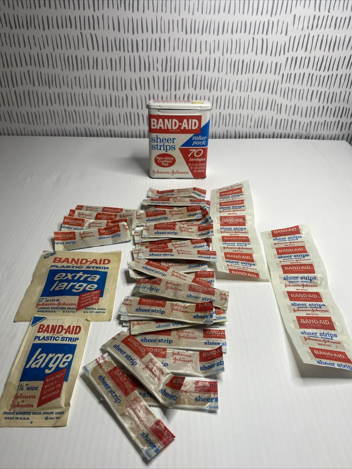 Vintage Band-Aid Sheer Strips Value Pack Tin Box Package With Bandages