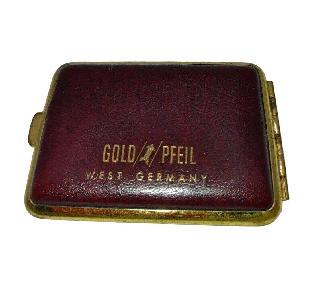 Vintage Gold Pfeil Rectangular Hard Case Pill Box Brown Leather West Germany