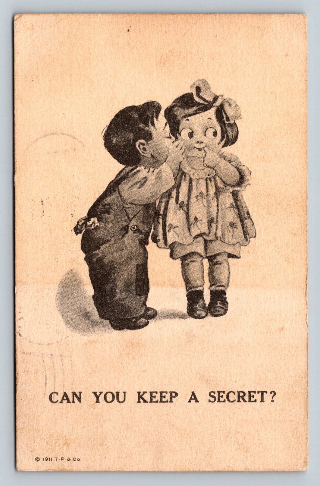 1911 Boy Whispers To Girl CAN YOU KEEP A SECRET Adorable ANTIQUE Postcard