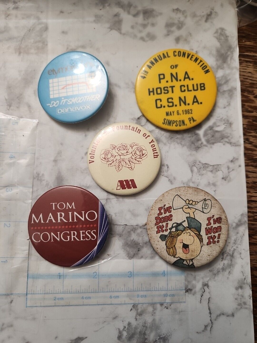 Vintage Pin Back Button Lot 5 Buttons CSNA DANAVOX VOLUNTEERS CONGRESS