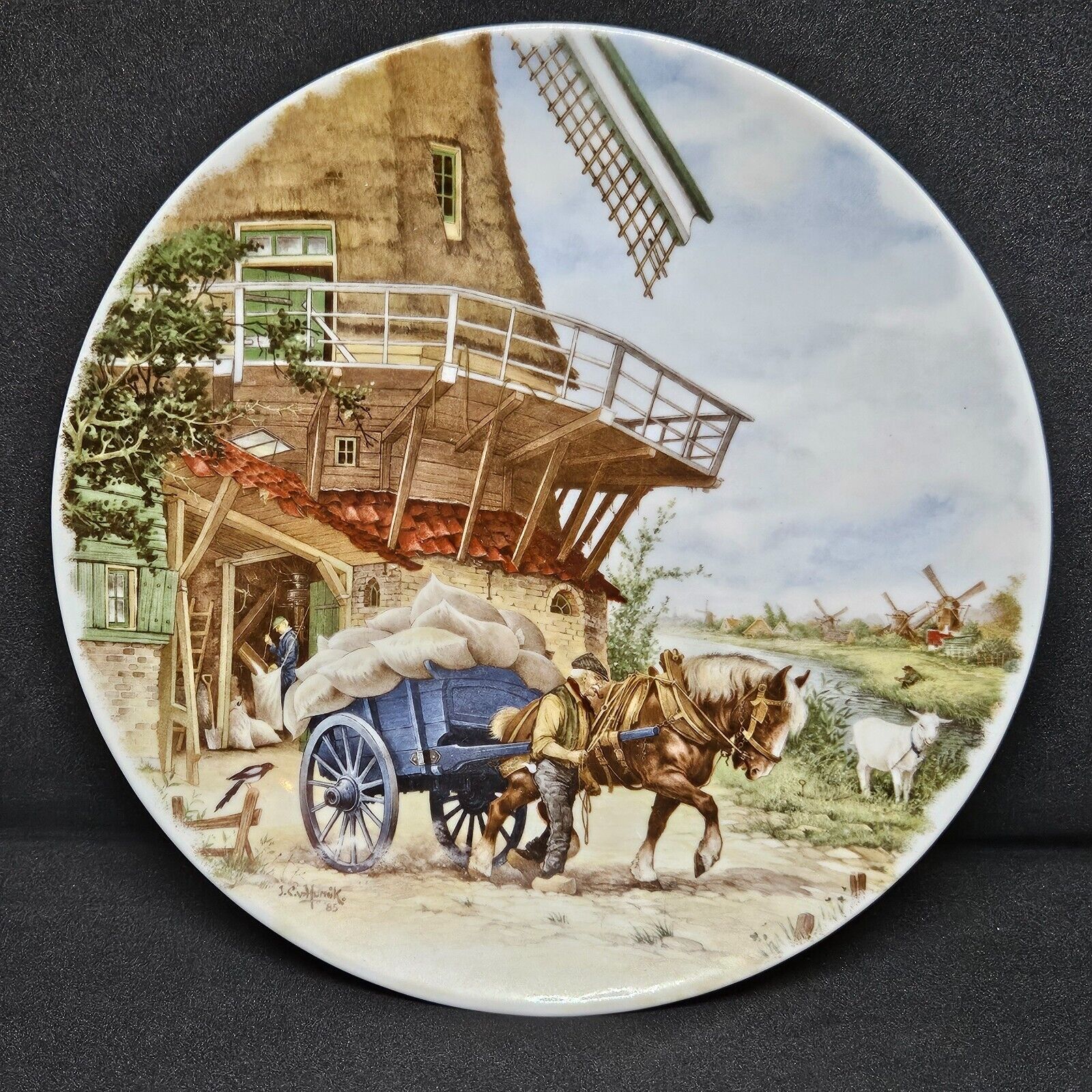 Vintage 1984 Dutch Royal Schwabap Plate Windmill And Horse And Carriage Gift