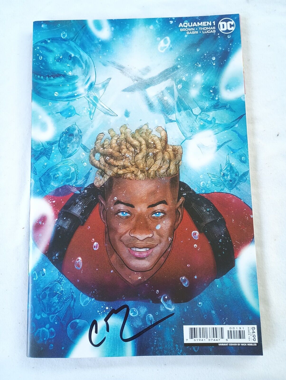 Aquamen #1C (NM) DC COMICS 2022 variant cover signed by Chuck Brown (writer)