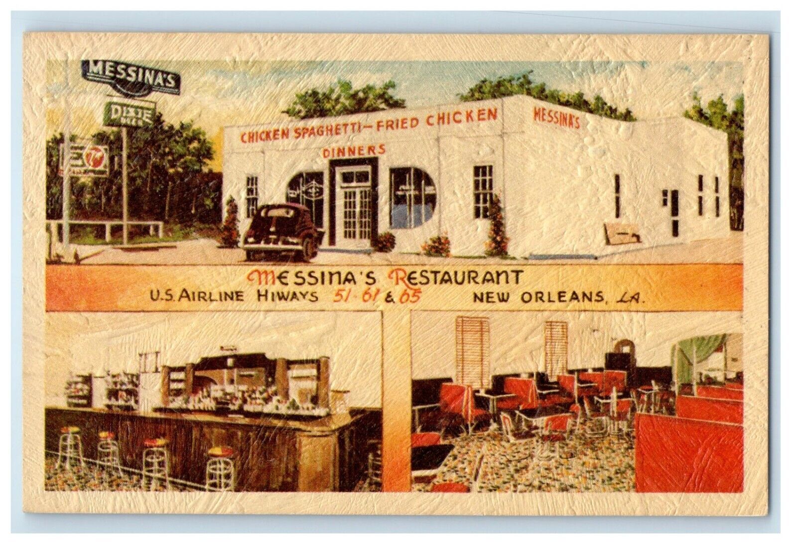 Messina\'s Restaurant Dining Room New Orleans Louisiana LA Vintage Postcard