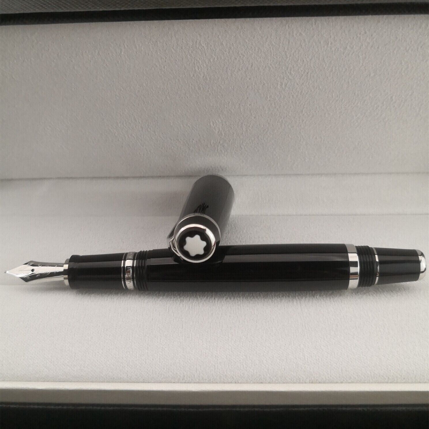 Luxury Bohemia Resin Series Bright Black+Silver Clip 0.7mm nib Fountain Pen