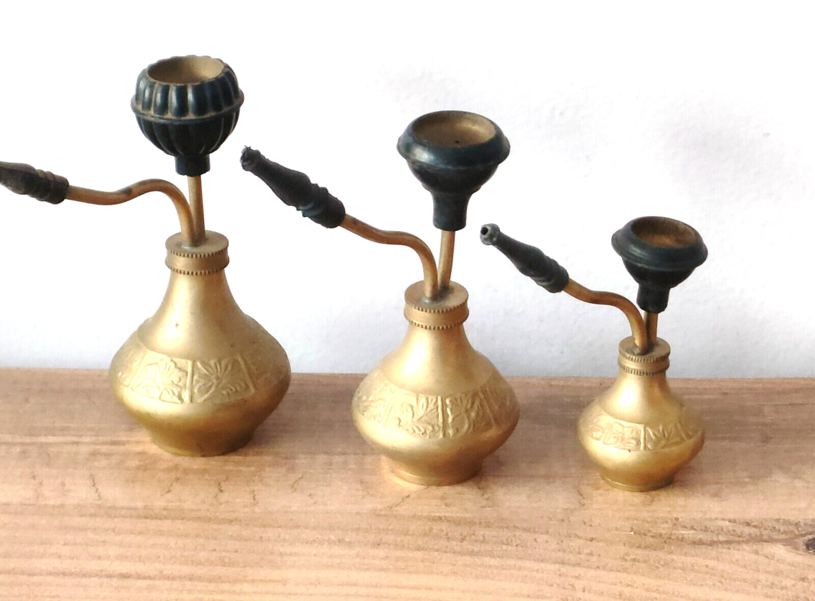 3 Old Vintage Brass Handcrafted Miniature Hookah Figure Brassware Handmade