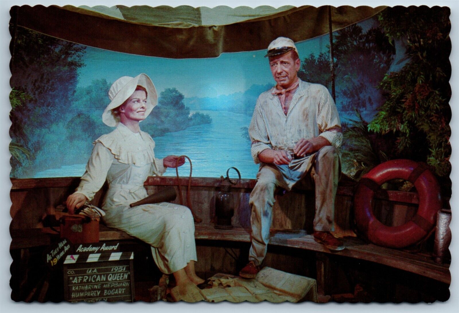 Humphrey Bogart Katharine Hepburn Movieland Wax California 4X6 Postcard A1L