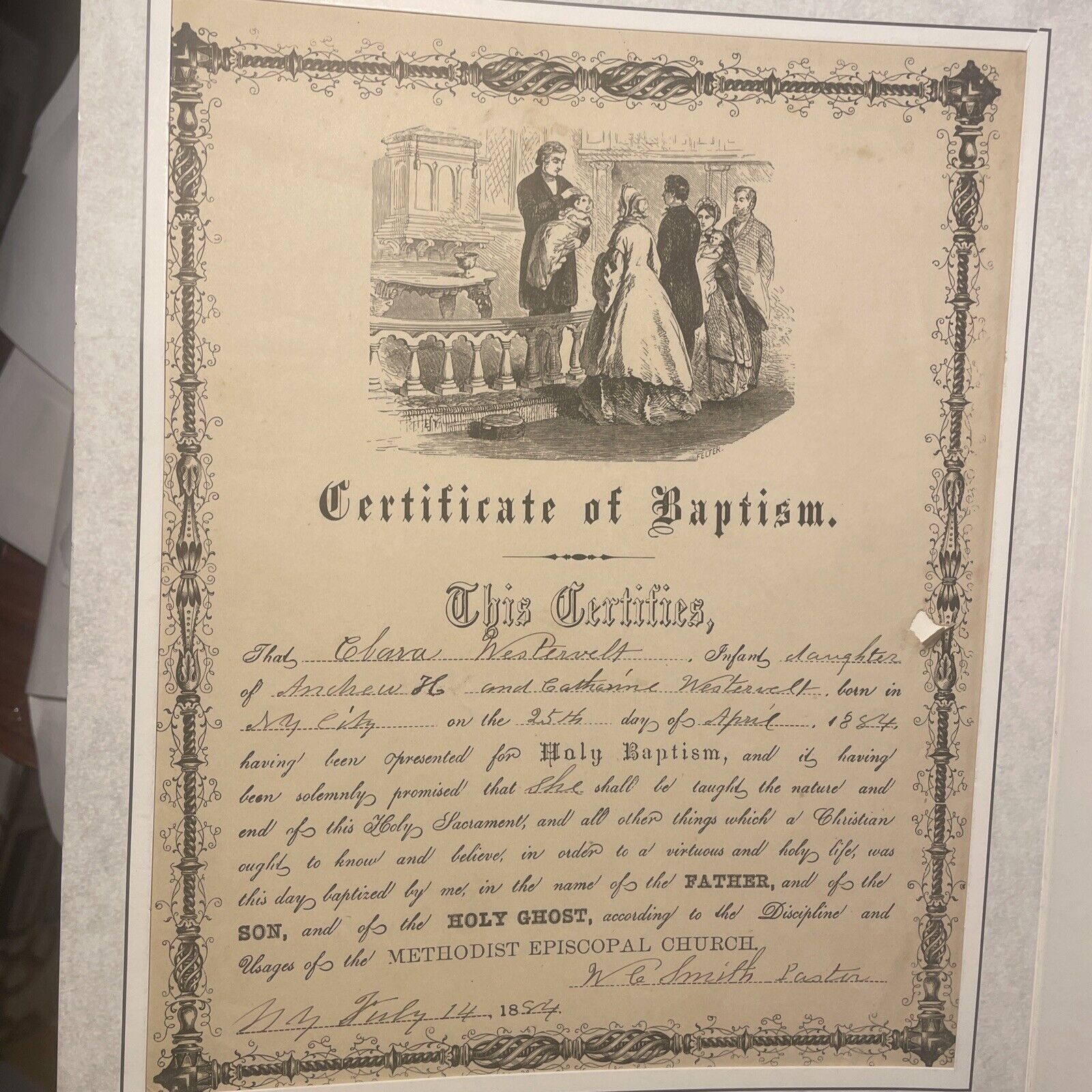 Antique 1884 Baptism Conformation Certificate