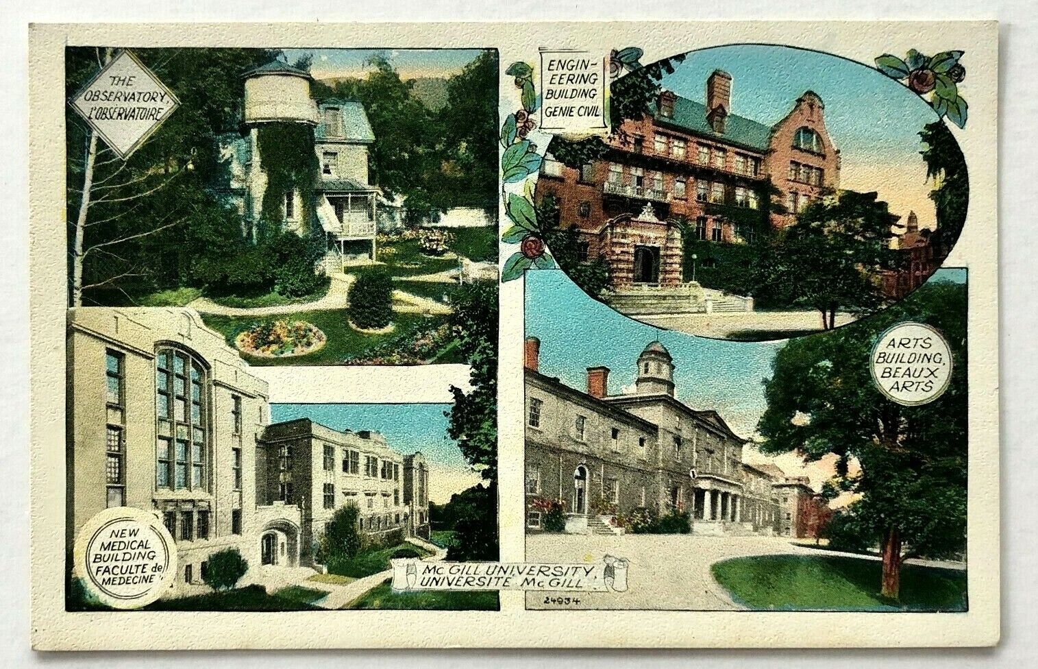 1940s McGill University Quebec Canada Redbirds Campus Buildings Postcard Vintage